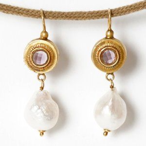 24k Gold Plated Earrings with Baroque Pearls